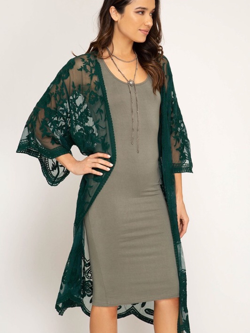 Green Lace Boho Kimono